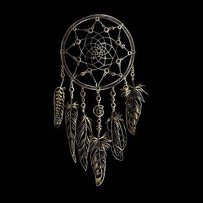 EPS 해외이미지 전통 일러스트 사람없음 장식 검은색 꿈 금색 깃털 부적 드림캐쳐 해외202004 해외일러스트 컬러 파일형식 벡터 이미지허브