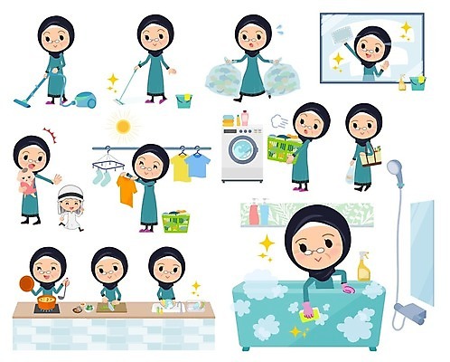 EPS 해외이미지 라이프스타일 여자 노년 할머니 일러스트 바닥 주택 건조 요리 여러명 쇼핑 주방 목욕 욕실 씻기 빨래 쓰레기 청소 세탁기 두바이 노인여자만 해외202004 해외일러스트 다수 가사 사람 성인 건물 생활 청결 가전제품 아랍에미리트 여자만 노인만 파일형식 벡터 이미지허브