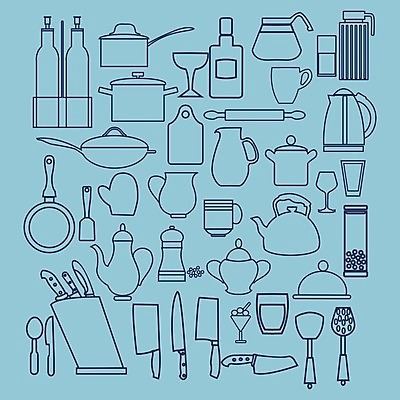EPS 해외이미지 디자인 실루엣 선 일러스트 유리 주전자 주방용품 요리 미술 컵 세트 유행 주방 식당 숟가락 저녁식사 장비 머그컵 차 찻주전자 수집 작업도구 해외202004 해외일러스트 식기 음료 생활용품 재질 문화예술 촬영기법 수저 상점 식사 도구 파일형식 벡터 이미지허브