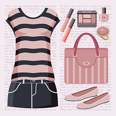 EPS 해외이미지 디자인 옷 여자 분홍색 백그라운드 신발 가방 일러스트 그래픽 세트 치마 유행 검은색 화장품 립스틱 반지 정상 수집 그림 매니큐어 아이섀도 스타일 해외202004 해외일러스트 잡화 컬러 장신구 하의 사람 뷰티 파일형식 벡터 이미지허브