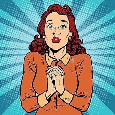 EPS 해외이미지 응시 여자 일러스트 한명 상반신 성인 놀람 복고 팝아트 손모으기 카툰스타일 성인여자한명만 해외202004 하프톤 해외일러스트 1 시선 감정 컬러 표정 사람 손짓 그림 여자한명만 성인여자만 파일형식 벡터 이미지허브