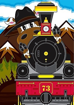 EPS 해외이미지 일러스트 교통시설 굴뚝 가축 총 기차 바퀴 소 카우보이 만화 호루라기 카우보이모자 서쪽 해외202004 해외일러스트 동물 모자_잡화 무기 육상교통 교통 포유류 대중교통 방향 시설 파일형식 벡터 이미지허브