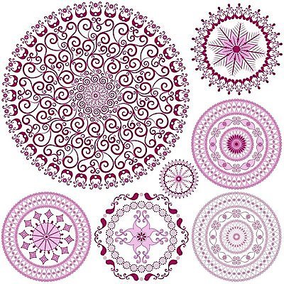 EPS 해외이미지 디자인 분홍색 백그라운드 일러스트 추상 사람없음 세트 화려 대칭 만다라 해외202004 해외일러스트 컬러 컨셉 무늬 파일형식 벡터 이미지허브