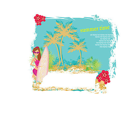 EPS 해외이미지 여자 바다 하늘색 일러스트 한명 들기 상반신 성인 선글라스 야자수 서핑보드 서핑 서퍼 성인여자한명만 해외202004 해외일러스트 나무 1 안경 모션 운동선수 사람 파란색 수상스포츠 보드_스포츠 여자한명만 성인여자만 파일형식 벡터 이미지허브