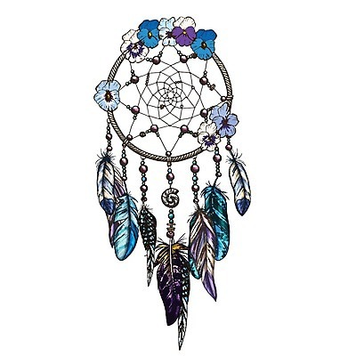 EPS 해외이미지 전통 꽃 일러스트 사람없음 장식 파란색 꿈 깃털 부적 드림캐쳐 해외202004 해외일러스트 식물 컬러 파일형식 벡터 이미지허브