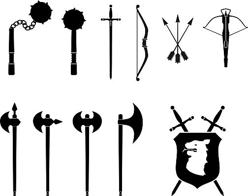 EPS 해외이미지 무기 일러스트 화살 세트 중세 칼 활 도끼 방패 해외202004 해외일러스트 역사 파일형식 벡터 이미지허브