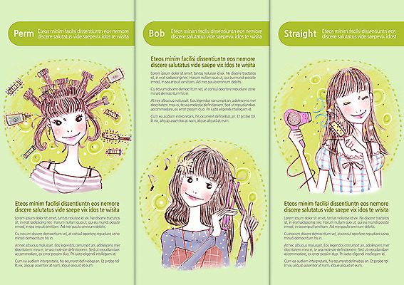 PSD 템플릿 편집 우먼라이프 표지디자인 북디자인 여자 내지 리플렛 백그라운드 북커버 3단접지 사람 팜플렛 상반신 성인 세명 뷰티 머리카락 붓 드라이어 헤어롤 헤어관리 고데기 여자만 성인여자만 성인만 이미지템플릿 라이프스타일 머리 미용용품 헤어용품 파일형식