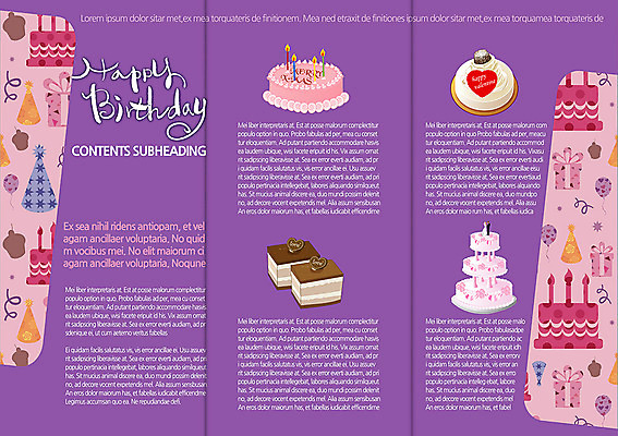 템플릿 편집 표지디자인 북디자인 내지 리플렛 백그라운드 북커버 초 3단접지 디저트 이벤트 팜플렛 사람없음 파티 케이크 고깔모자 생일파티 생일 조각케이크 풍선 이미지템플릿 AI파일 모자_잡화 기념일 음식 파일형식 벡터