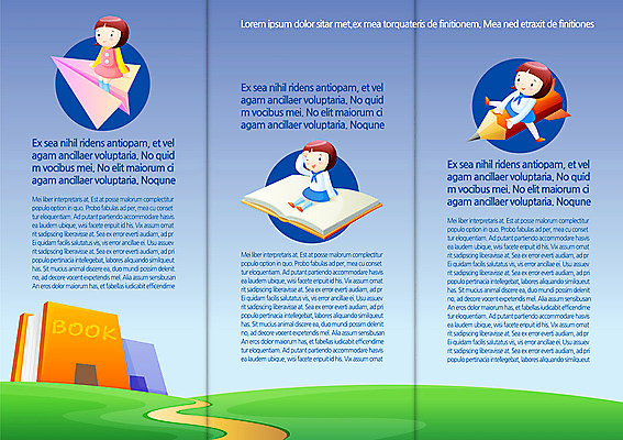 템플릿 편집 표지디자인 북디자인 여자 어린이교육 교육 내지 길 어린이 리플렛 백그라운드 북커버 3단접지 사람 앉기 소녀 팜플렛 잔디 책 세명 연필 종이비행기 여자만 어린이만 소녀만 이미지템플릿 AI파일 식물 모션 학용품 필기구 종이접기 파일형식 벡터