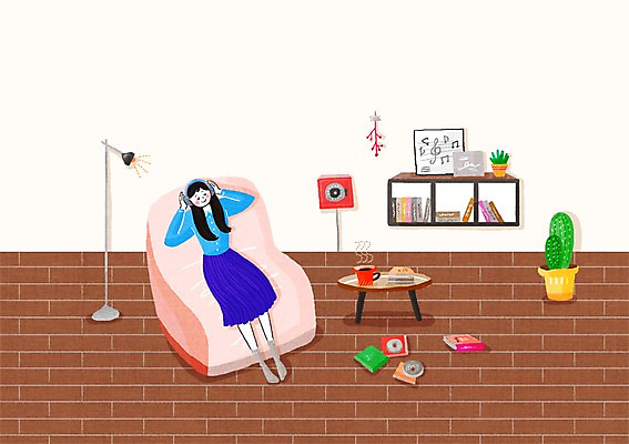 전신 PSD 여자 커피 음악 일러스트 선인장 실내 한명 사람 앉기 성인 소파 헤드셋 음악감상 음반 연기 싱글 여자만 여자한명만 성인여자만 성인만 국내일러스트 식물 1 음료 음향기기 의자 모션 문화예술 내부 헤드폰 감상 파일형식