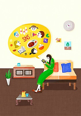 전신 PSD 여자 시계 일러스트 주택 실내 한명 사람 앉기 성인 스마트폰 소파 싱글 소셜네트워크 여자만 여자한명만 성인여자만 성인만 국내일러스트 1 의자 모션 내부 건물 핸드폰 스마트기기 파일형식