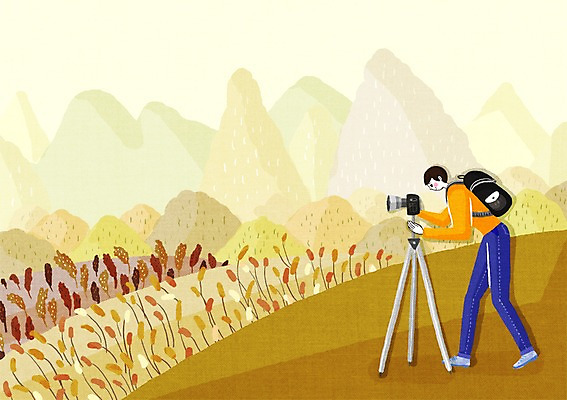 전신 PSD 계절 남자 일러스트 한명 서기 사람 풍경 성인 야외 카메라 가을풍경 촬영 가을 싱글 삼각대 출사 남자만 남자한명만 성인남자만 성인만 국내일러스트 1 모션 전자제품 사진촬영 파일형식 가을_계절