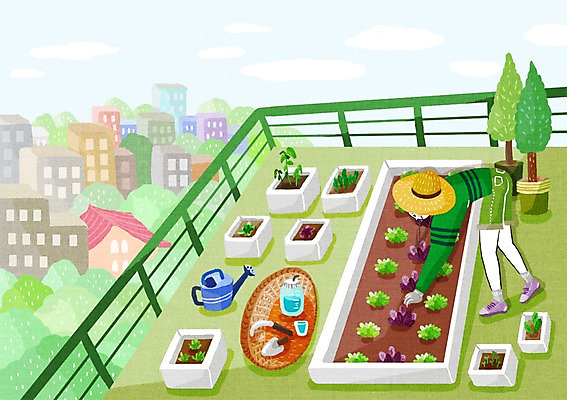 전신 PSD 모자 남자 화분 밭 일러스트 한명 사람 성인 건물 농사 풀 옥상 모종삽 싱글 텃밭 남자만 남자한명만 성인남자만 성인만 국내일러스트 식물 1 건축물 잡화 농업 삽 파일형식