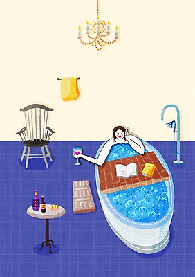 PSD 여자 의자 일러스트 휴식 욕조 실내 한명 사람 상반신 성인 책 와인 목욕 싱글 샤워기 통화 반신욕 여자만 여자한명만 성인여자만 성인만 혼족 국내일러스트 1 가구 컨셉 모션 주류 내부 청결 싱글라이프 파일형식