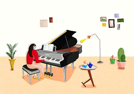 전신 PSD 여자 화분 악기 연주 의자 일러스트 탁자 실내 한명 사람 앉기 성인 건반 피아노 악보 싱글 여자만 여자한명만 성인여자만 성인만 국내일러스트 1 음악 가구 모션 내부 건반악기 파일형식