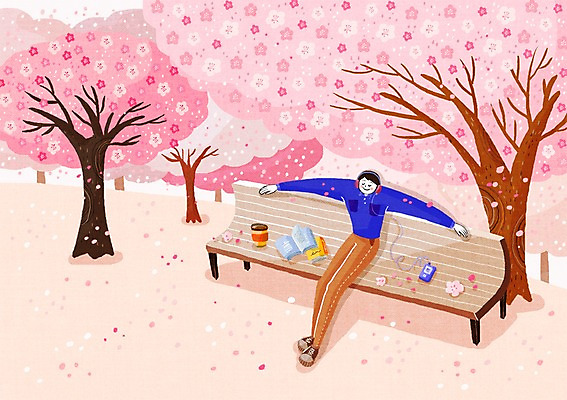 전신 PSD 나무 계절 남자 커피 음악 벤치 일러스트 휴식 한명 사람 앉기 성인 책 봄풍경 봄 산책 감상 벚꽃 싱글 남자만 남자한명만 성인남자만 성인만 국내일러스트 식물 1 꽃 음료 컨셉 의자 모션 문화예술 풍경 파일형식