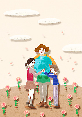 전신 PSD 여자 딸 아들 지구 어린이 꽃밭 일러스트 가족 안기 엄마 사랑 사람 성인 세명 화목 환경보전 에코 친환경 그린슈머 국내일러스트 꽃 감정 컨셉 관계 모션 환경 사회이슈 파일형식