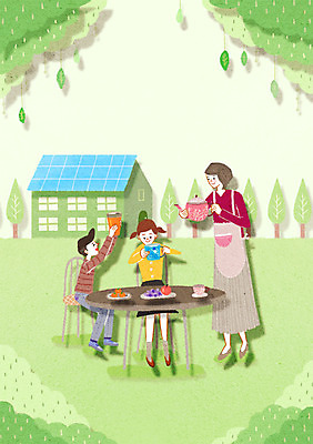 전신 PSD 여자 딸 아들 어린이 과일 일러스트 가족 탁자 엄마 주택 서기 앉기 성인 야외 세명 화목 머그컵 차 환경보전 에코 친환경 태양에너지 텀블러 그린슈머 국내일러스트 음료 가구 컨셉 관계 모션 사람 건물 컵 환경 그린에너지 사회이슈 파일형식