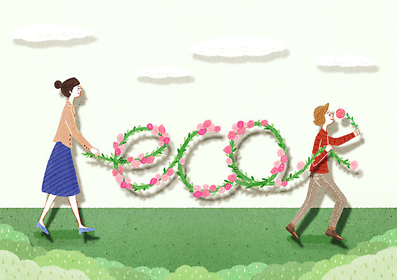 전신 PSD 여자 남자 꽃 아들 일러스트 가족 엄마 사람 성인 야외 두명 걷기 화목 덩굴 환경보전 에코 친환경 성인만 그린슈머 국내일러스트 모자관계 식물 컨셉 관계 모션 환경 사회이슈 파일형식