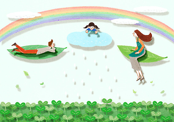 전신 PSD 구름 여자 남자 딸 아들 무지개 일러스트 가족 엄마 나뭇잎 미소 사람 앉기 상반신 세명 눕기 새싹 화목 비 환경보전 에코 친환경 그린슈머 국내일러스트 자연요소 식물 컨셉 잎 관계 모션 날씨 표정 환경 사회이슈 파일형식