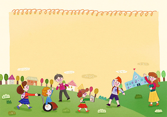 전신 PSD 여자 남자 어린이 가방 일러스트 학교 함께함 초등학교 사람 여러명 성인 야외 책 친구 교사 용수철 인사 도움 장애인 휠체어 등교 국내일러스트 직업 잡화 교육 다수 컨셉 관계 예절 등하교 장애 파일형식