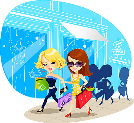 전신 옷 여자 패션 일러스트 거리 사람 성인 야외 두명 친구 쇼핑 선글라스 쇼핑백 걷기 상점 활발 자신감 옷가게 여자만 성인여자만 성인만 국내일러스트 AI파일 감정 안경 컨셉 가방 관계 모션 파일형식 벡터