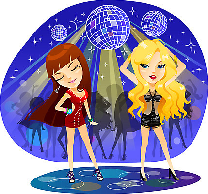 전신 긴머리 여자 일러스트 사람 성인 두명 섹시 활발 춤 자신감 클럽 미러볼 여자만 성인여자만 성인만 국내일러스트 AI파일 헤어스타일 감정 컨셉 문화예술 장식 파일형식 벡터