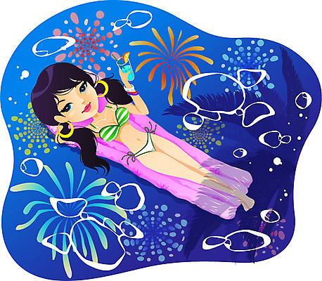 전신 여자 수영복 일러스트 수영장 폭죽 불꽃놀이 한명 사람 성인 야외 비키니 눕기 활발 칵테일 자신감 여자만 여자한명만 성인여자만 성인만 국내일러스트 AI파일 1 옷 감정 컨셉 모션 놀이 주류 파일형식 벡터