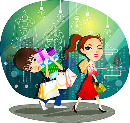 커플 여자 패션 남자 데이트 일러스트 거리 사람 야외 두명 선물상자 쇼핑 쇼핑백 활발 자신감 옷가게 국내일러스트 AI파일 옷 감정 컨셉 가방 관계 선물 상자 상점 파일형식 벡터