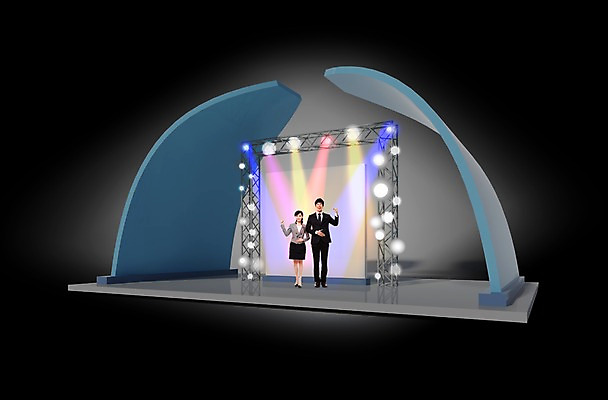 전신 PSD 편집 편집이미지 여자 남자 백그라운드 조명 서기 웃음 사람 손짓 성인 두명 앞모습 3D 무대 사회자 디지털합성 합성 진행 성인만 이미지편집 편집3D 직업 뷰포인트 모션 표정 파일형식