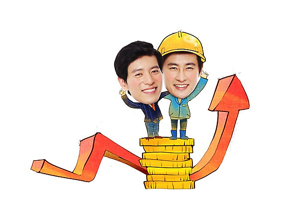 전신 PSD 편집이미지 캐릭터 남자 화살표 비즈니스 포토일러 어깨동무 작업복 미소 사람 정장 성인 두명 앞모습 경제 동전 비즈니스맨 안전모 상승 인물미니어처 광고편집 SD캐릭터 남자만 성인남자만 성인만 이미지편집 옷 뷰포인트 포즈 컨셉 돈 표정 미니어처 직장인 헬멧 안전장비 파일형식