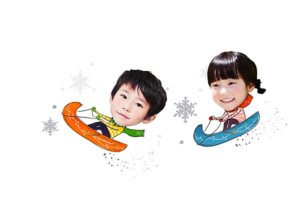 PSD 편집이미지 캐릭터 계절 여자 남자 어린이 겨울 놀이 포토일러 미소 사람 동양인 소녀 소년 상반신 두명 한국인 눈 승차 합성 인물미니어처 썰매 광고편집 SD캐릭터 어린이만 이미지편집 자연요소 모션 날씨 표정 인종 미니어처 파일형식