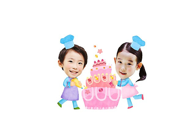 전신 PSD 편집이미지 캐릭터 여자 남자 어린이 포토일러 요리사모자 서기 사람 동양인 소녀 소년 두명 옆모습 케이크 한국인 합성 만들기 인물미니어처 광고편집 SD캐릭터 어린이만 이미지편집 모자_잡화 뷰포인트 모션 디저트 인종 요리사 미니어처 파일형식