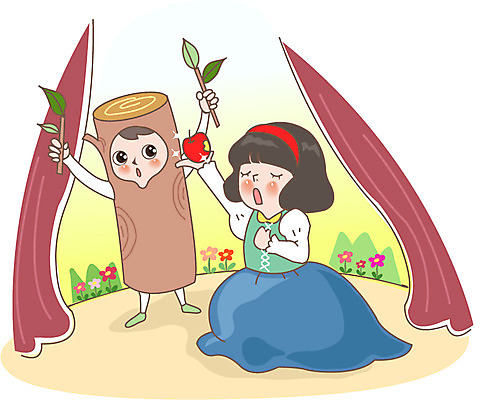 나무 여자 어린이교육 교육 남자 어린이 일러스트 사람 두명 사과 백설공주 연극 어린이만 국내일러스트 AI파일 식물 과일 동화 문화예술 공주님 파일형식 벡터