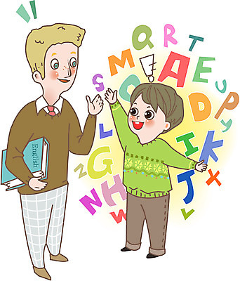 외국인 학생 알파벳 영어 어린이교육 교육 남자 어린이 일러스트 사람 두명 교사 남자만 어린이만 소년만 국내일러스트 AI파일 직업 문자 인종 파일형식 벡터