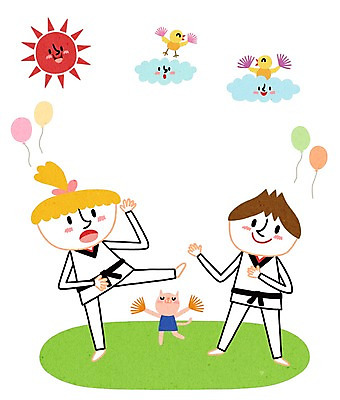 PSD 동물 여자 어린이교육 교육 남자 어린이 일러스트 응원 사람 두명 운동 킥 즐거움 태권도 어린이만 국내일러스트 감정 모션 건강 격투기 파일형식