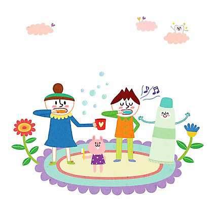 PSD 여자 어린이교육 교육 남자 어린이 일러스트 사람 두명 양치 칫솔 즐거움 치약 어린이만 국내일러스트 감정 위생용품 청결 파일형식