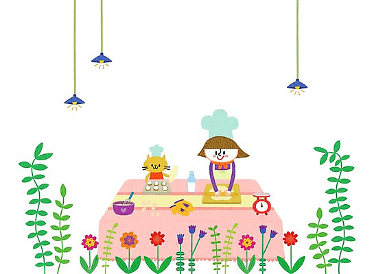 PSD 여자 어린이교육 교육 어린이 일러스트 주방용품 한명 사람 제과제빵 요리사 고양이 즐거움 여자만 여자한명만 어린이만 소녀만 소녀한명만 국내일러스트 직업 1 감정 생활용품 포유류 반려동물 파일형식