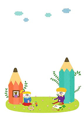 PSD 여자 어린이교육 교육 남자 어린이 일러스트 사람 잔디 두명 연필 화관 즐거움 어린이만 국내일러스트 식물 꽃 감정 학용품 필기구 파일형식