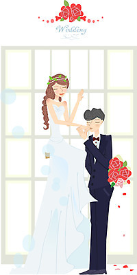 여자 남자 행복 신부 웨딩드레스 포즈 신랑 결혼 일러스트 창문 사람 정장 턱시도 두명 축하 국내일러스트 AI파일 드레스 옷 감정 컨셉 이벤트 파일형식 벡터
