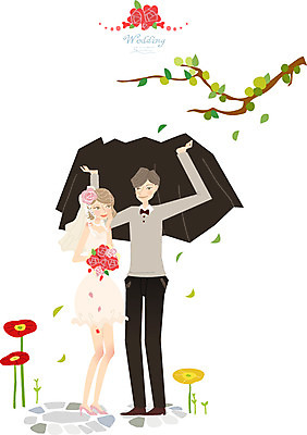 여자 남자 행복 신부 웨딩드레스 신랑 결혼 일러스트 나뭇잎 사람 정장 턱시도 두명 재킷 축하 국내일러스트 AI파일 드레스 옷 감정 컨셉 잎 이벤트 외투 파일형식 벡터