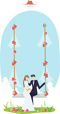 여자 남자 행복 신부 웨딩드레스 신랑 결혼 일러스트 사람 정장 턱시도 두명 축하 그네 국내일러스트 AI파일 드레스 옷 감정 컨셉 이벤트 파일형식 벡터