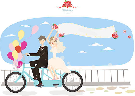 배너템플릿 여자 남자 행복 신부 웨딩드레스 신랑 결혼 일러스트 사람 정장 턱시도 두명 자전거 현수막 축하 풍선 2인용자전거 국내일러스트 AI파일 템플릿 배너 드레스 옷 감정 컨셉 이벤트 바이크 파일형식 벡터