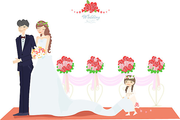 여자 남자 행복 신부 웨딩드레스 신랑 결혼 일러스트 결혼식 사람 정장 턱시도 세명 축하 들러리 국내일러스트 AI파일 드레스 옷 감정 컨셉 이벤트 하객 파일형식 벡터