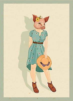 전신 PSD 동물 옷 원피스 여자 패션 일러스트 의인화 한명 서기 사람 돼지 특별함 여자만 여자한명만 국내일러스트 1 컨셉 포유류 모션 파일형식