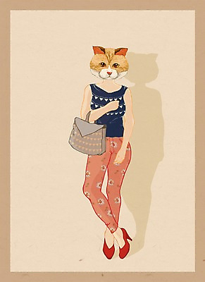 전신 PSD 동물 옷 여자 패션 일러스트 의인화 한명 서기 사람 고양이 특별함 여자만 여자한명만 국내일러스트 1 컨셉 포유류 모션 반려동물 파일형식