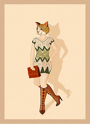 전신 PSD 동물 옷 원피스 여자 패션 일러스트 의인화 한명 서기 사람 고양이 핸드백 특별함 여자만 여자한명만 국내일러스트 1 컨셉 가방 포유류 모션 반려동물 파일형식