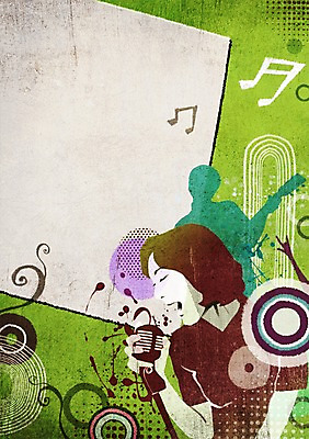 PSD 여자 남자 실루엣 음악 백그라운드 연주 음표 일러스트 노래 프레임 사람 상반신 성인 두명 물방울무늬 기타 원형 마이크 팝아트 성인만 국내일러스트 도형 기호 음향기기 무늬 현악기 문화예술 촬영기법 그림 파일형식