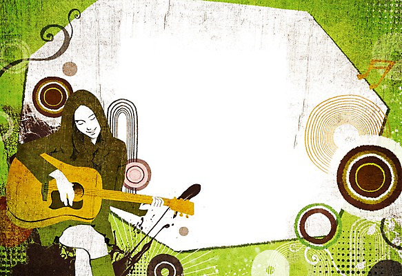 도형 PSD 여자 음악 백그라운드 연주 음표 일러스트 프레임 한명 사람 앉기 상반신 성인 눈감음 기타 원형 팝아트 여자만 여자한명만 성인여자만 성인만 국내일러스트 1 기호 모션 현악기 문화예술 그림 파일형식