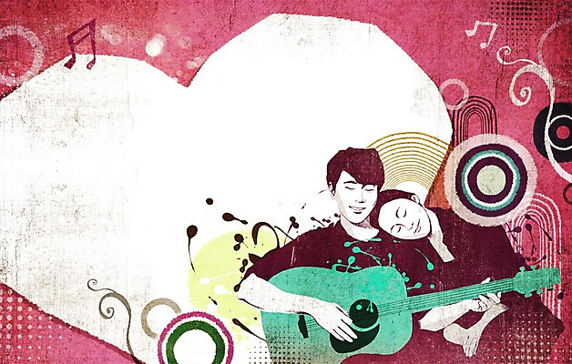 도형 PSD 커플 여자 남자 음악 백그라운드 연주 무늬 음표 일러스트 프레임 사람 상반신 성인 두명 눈감음 물방울무늬 기댐 기타 하트 원형 팝아트 성인만 국내일러스트 모양 기호 관계 모션 현악기 문화예술 그림 파일형식